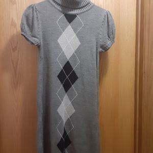 Argyle turtleneck gray sweater dress